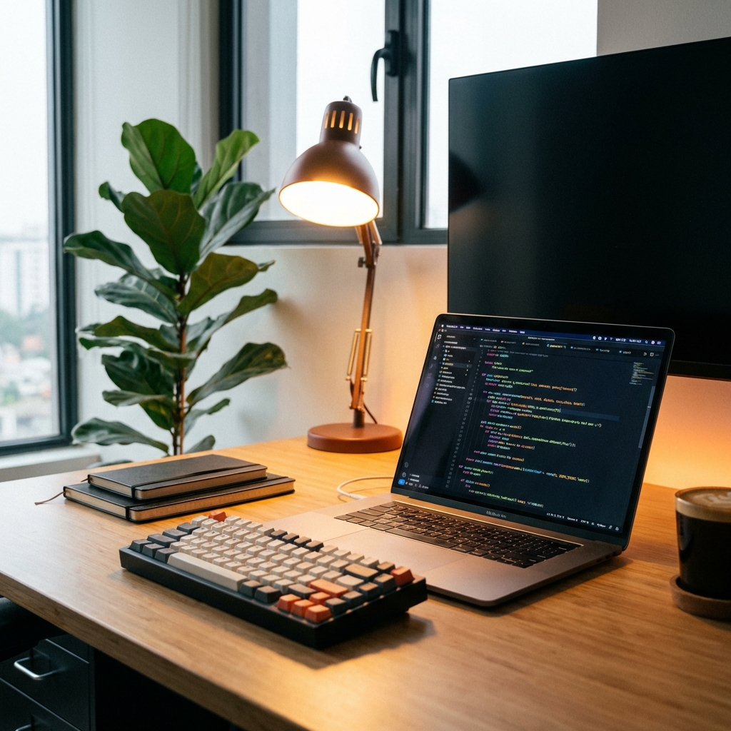 Moderner IT-Arbeitsplatz mit Code-Editor